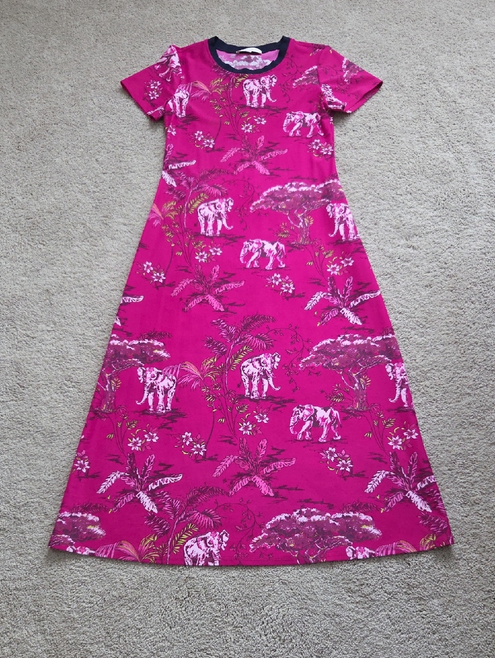 Magenta Elephant Print A-Line Dress